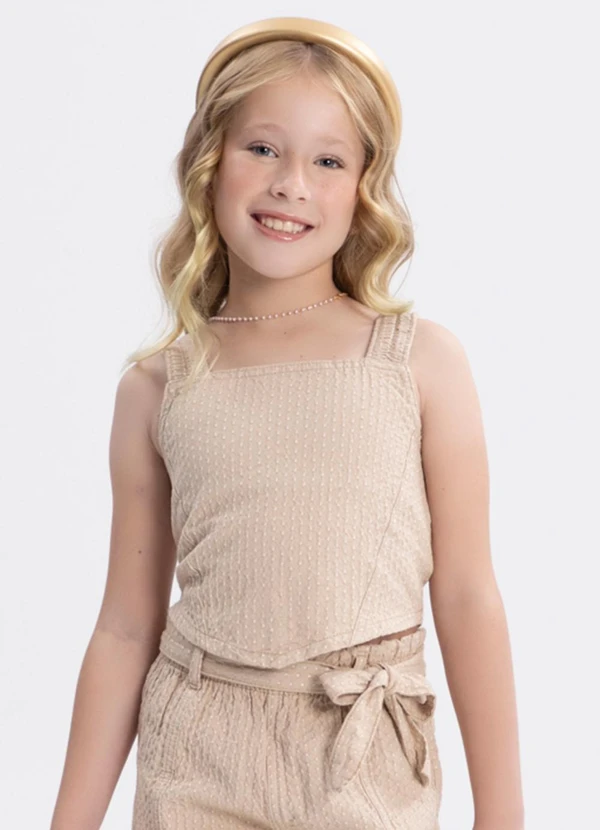 Alakazoo - Conjunto Sarja Menina com Blusa e Shorts Bege 2