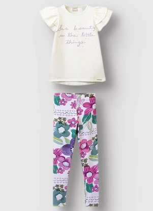 Carinhoso - Conjunto See Beauty Floral Menina Off White - CARINHOSO