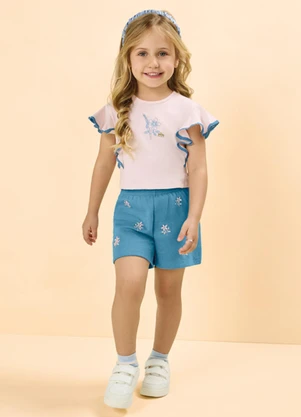 Milli e Nina - Conjunto Shorts e Blusa Bordado Rosa - MILLI E NINA