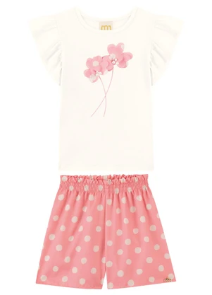 Milli e Nina - Conjunto Shorts e Blusa com Aplique Bege - MILLI E NINA