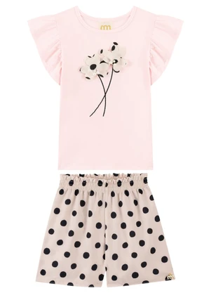 Milli e Nina - Conjunto Shorts e Blusa com Aplique Rosa - MILLI E NINA