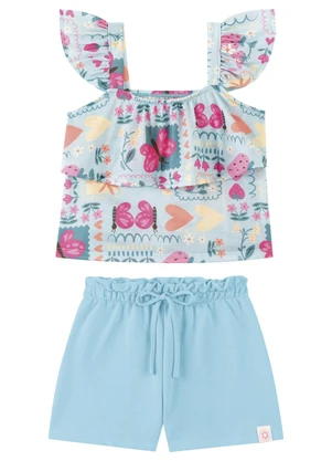 Marlan - Conjunto Shorts e Blusa com Babados Azul - MARLAN