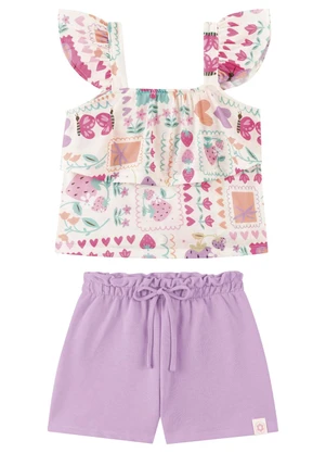 Marlan - Conjunto Shorts e Blusa com Babados Bege - MARLAN