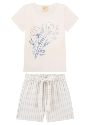 Milli e Nina - Conjunto Shorts e Blusa com Bolso em Renda Bege - MILLI E NINA