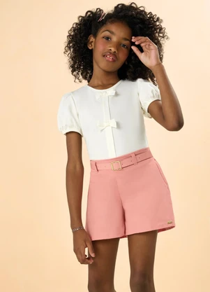 Milli e Nina - Conjunto Shorts e Blusa com Cinto Bege - MILLI E NINA