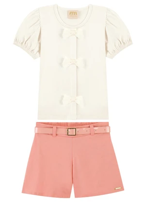 Milli e Nina - Conjunto Shorts e Blusa com Cinto Bege - MILLI E NINA