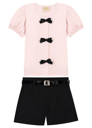Milli e Nina - Conjunto Shorts e Blusa com Cinto Rosa - MILLI E NINA