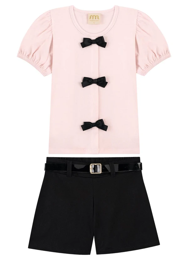 Milli e Nina - Conjunto Shorts e Blusa com Cinto Rosa