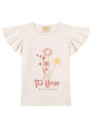 Milli e Nina - Conjunto Shorts e Blusa com Flor em Crochê Bege - MILLI E NINA