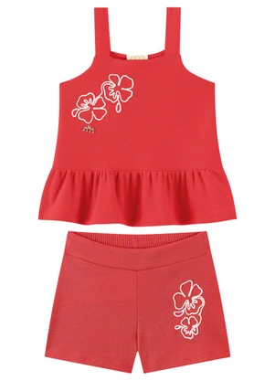 Milli e Nina - Conjunto Shorts e Blusa de Alças Vermelho - MILLI E NINA