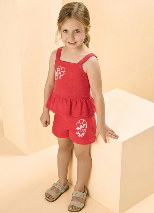 Milli e Nina - Conjunto Shorts e Blusa de Alças Vermelho