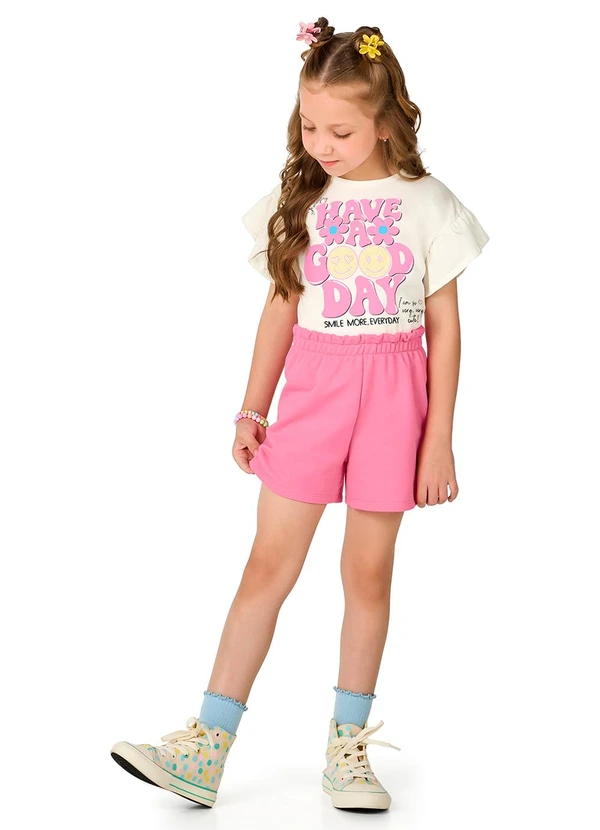Marlan - Conjunto Shorts e Blusa Estampa Relevo Bege