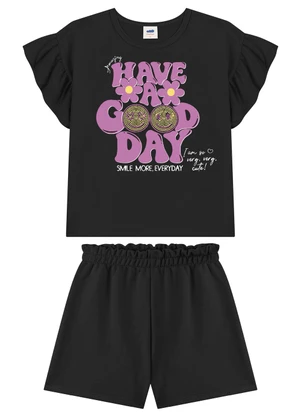 Marlan - Conjunto Shorts e Blusa Estampa Relevo Preto - MARLAN
