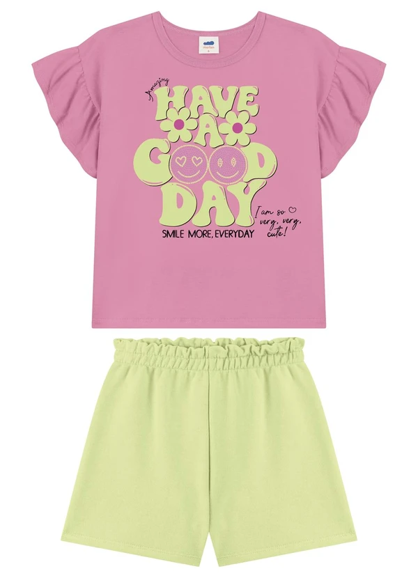 Marlan - Conjunto Shorts e Blusa Estampa Relevo Rosa