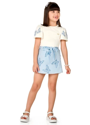 Marlan - Conjunto Shorts Saia Estampado e Blusa Bege - MARLAN