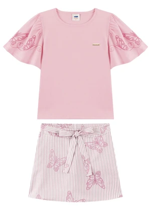 Marlan - Conjunto Shorts Saia Estampado e Blusa Rosa - MARLAN