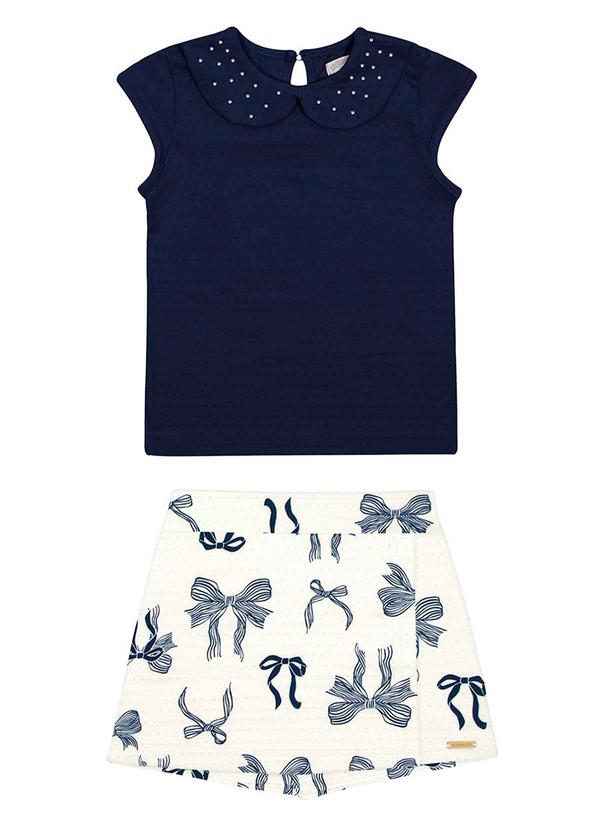 Alakazoo - Conjunto Shorts Saia Estampado StrassAzul