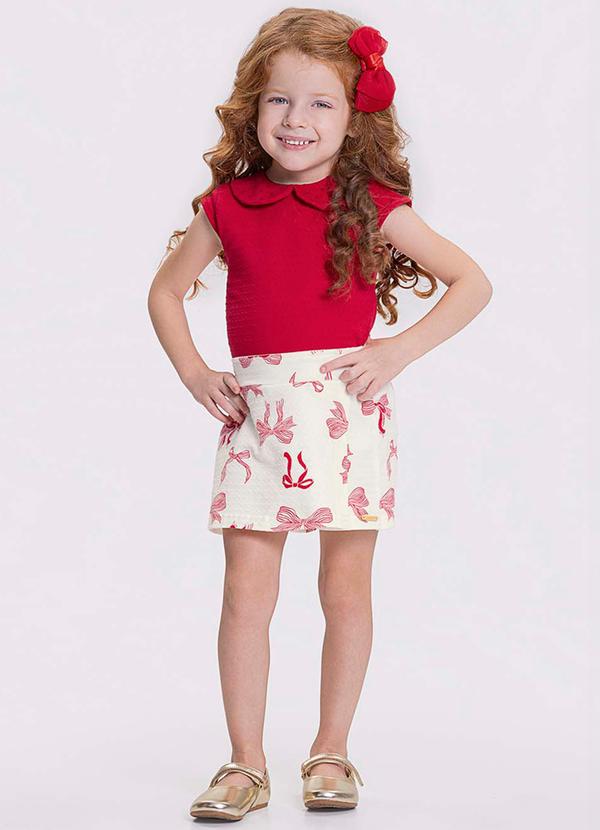 Alakazoo - Conjunto Shorts Saia Estampado StrassVermelho