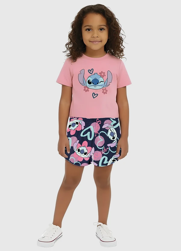 Malwee Kids - Conjunto Stitch® com Glitter Rosa Claro