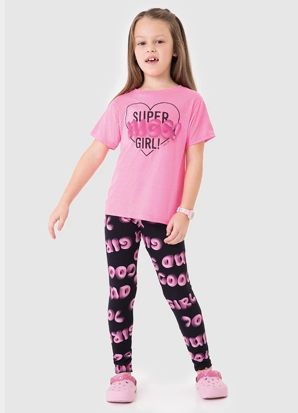 Malwee Kids - Conjunto Super Nice! Girl! com Glitter Rosa
