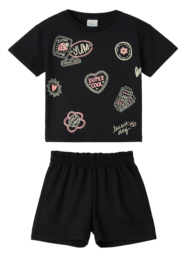 Malwee Kids - Conjunto Sweet Day Texturizado Preto