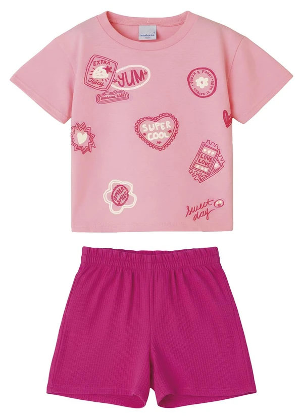 Malwee Kids - Conjunto Sweet Day Texturizado Rosa Claro