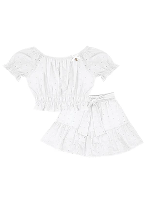 Pulla Bulla - Conjunto Tecido Laise e Meia Malha Branco - PULLA BULLA