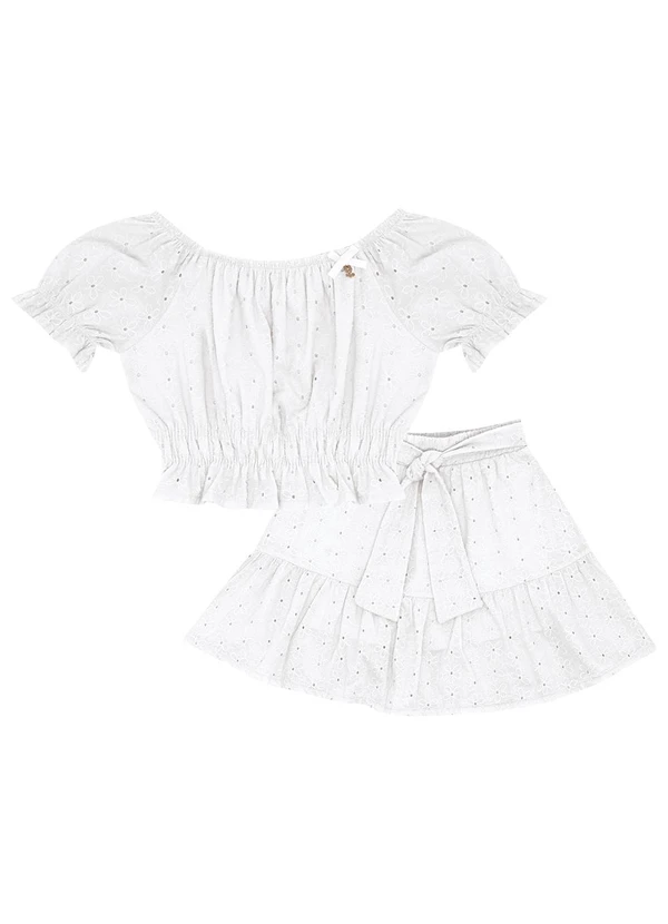 Pulla Bulla - Conjunto Tecido Laise e Meia Malha Branco