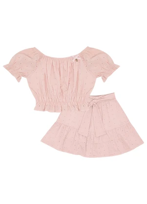 Pulla Bulla - Conjunto Tecido Laise e Meia Malha Rosa - PULLA BULLA