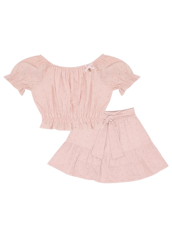 Pulla Bulla - Conjunto Tecido Laise e Meia Malha Rosa