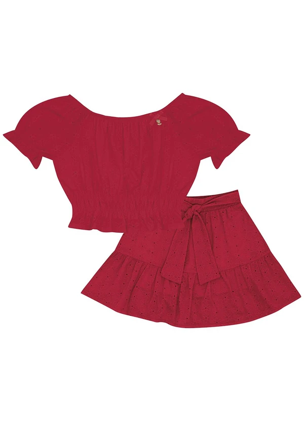 Pulla Bulla - Conjunto Tecido Laise e Meia Malha Vermelho 2