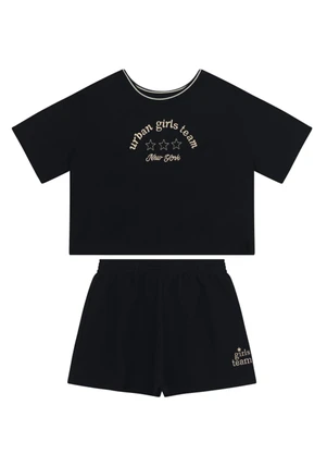 Brandili - Conjunto Teen Menina em Meia Malha Preto - BRANDILI