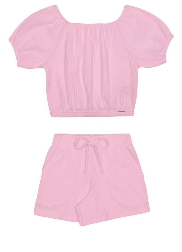 Alakazoo - Conjunto Texturizado com Blusa e Shorts Rosa