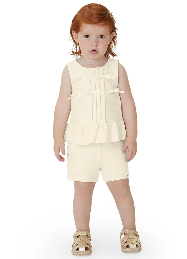 Carinhoso - Conjunto Texturizado com Laços Branco