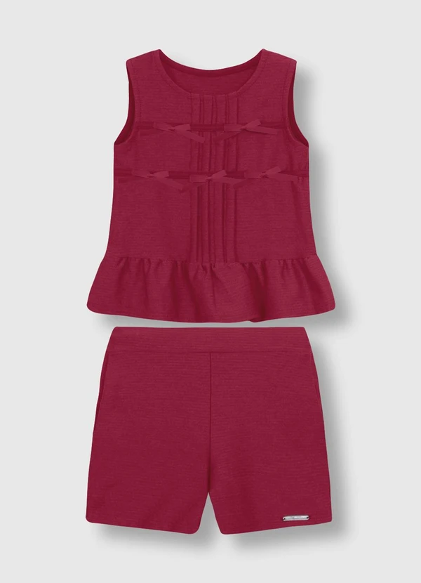 Carinhoso - Conjunto Texturizado com Laços Vermelho