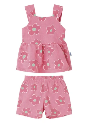 Malwee Kids - Conjunto Texturizado Floral Evasê Rosa Claro - MALWEE KIDS