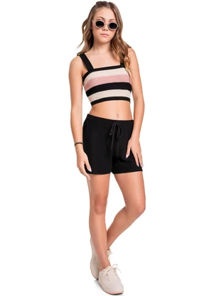 Gloss - Conjunto Top Cropped e Short Juvenil Preto - GLOSS