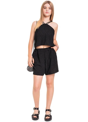 Gloss - Conjunto Top Cropped e Short Juvenil Preto - GLOSS