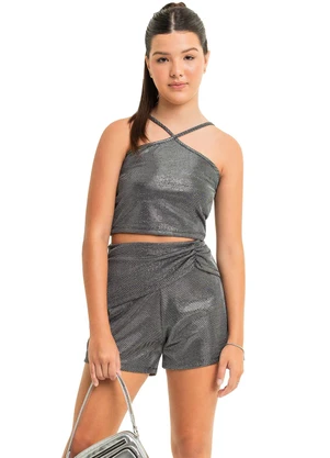 Gloss - Conjunto Top e Short Brilho Juvenil Preto - GLOSS
