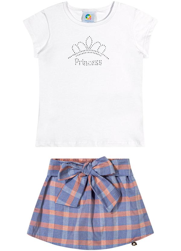 Alenice - Conjunto Tricoline com Listras Menina Branco 1