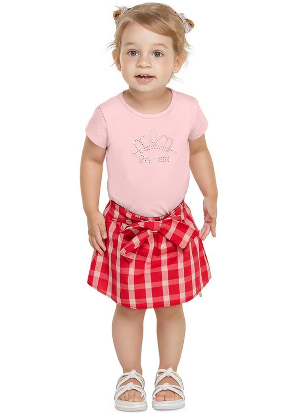 Alenice - Conjunto Tricoline com Listras Menina Rosa