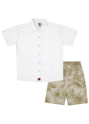 Pulla Bulla - Conjunto  Tricoline Menina Branco - PULLA BULLA