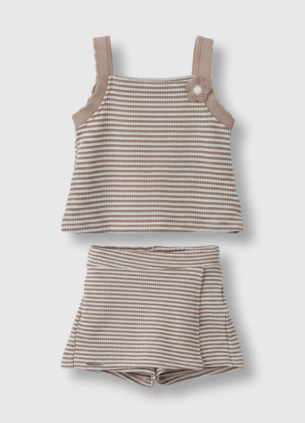 Carinhoso - Conjunto Tricot Listrado Taupe