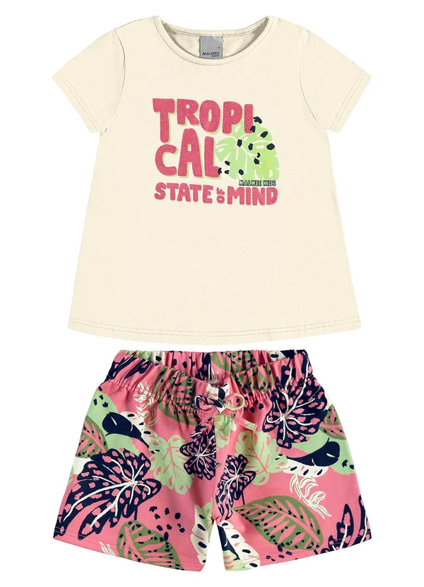 Malwee Kids - Conjunto Tropical com Glitter Off White