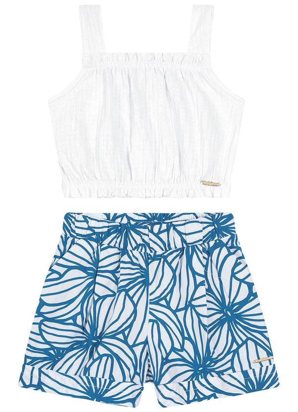 Carinhoso - Conjunto Tropical em Malha Square Menina Branco