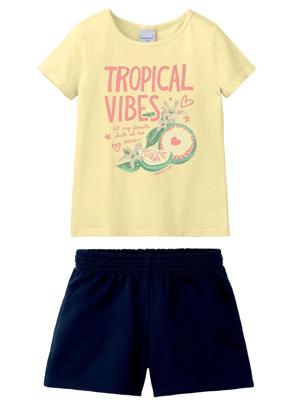 Malwee Kids - Conjunto Tropical Vibes Moletinho Amarelo Claro
