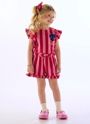 Três e Já - Conjunto Tulipa Bata Short Rosa - TRÊS E JÁ