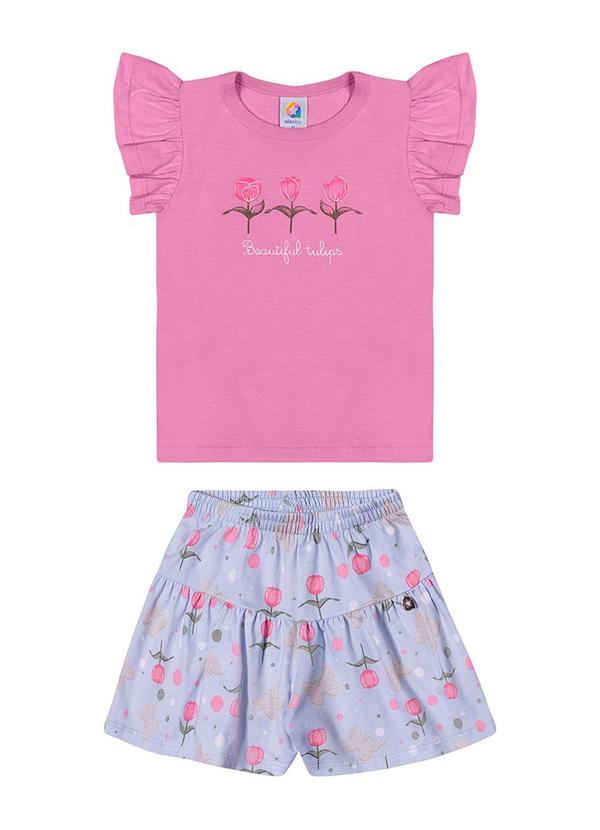Alenice - Conjunto Tulipa com Babado Menina Rosa 