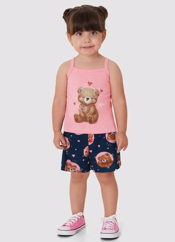 Malwee Kids - Conjunto Ursinhos com Glitter Rosa