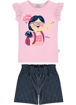 Malwee Kids - Conjunto Vai Time com Bordado Rosa Claro - MALWEE KIDS